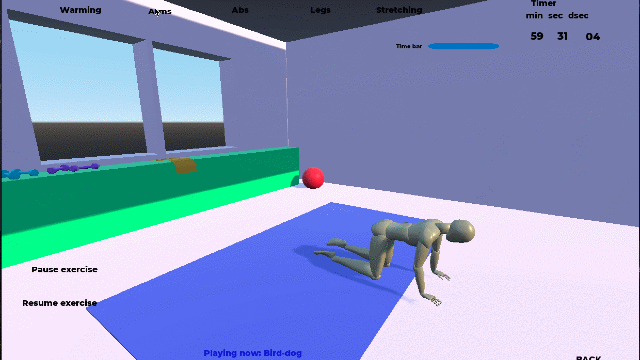Physical exercise assistant in a virtual environment